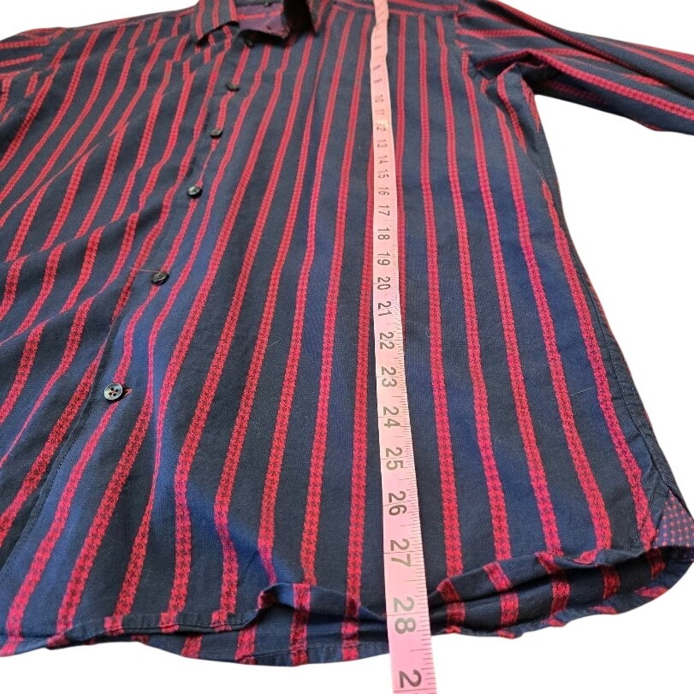 Visconti Black Navy Red Stripe Contrast Trim Button Down‎ Long Sleeve Shirt Sz L - Picture 7 of 9